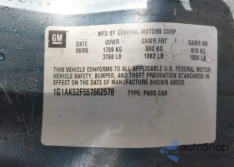 2005 Chevrolet Cobalt from USA, damaged, VIN 1G1AK52F557662578